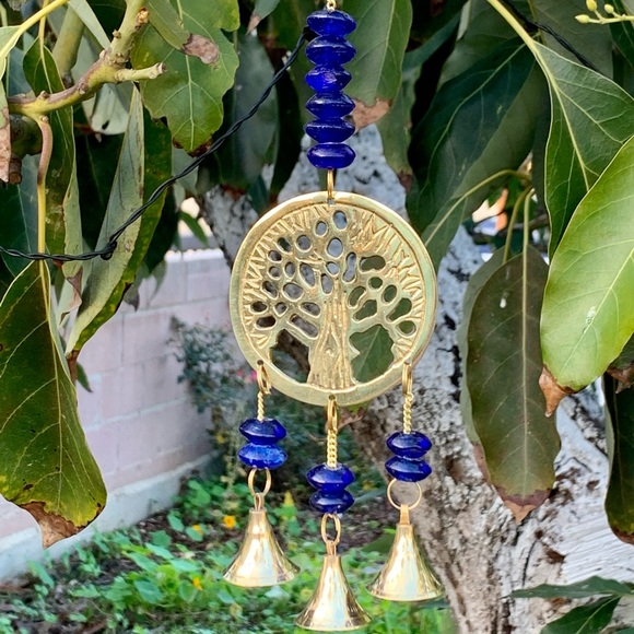 Cobalt Blue Tree of Life Small Wind Chime Sun Catcher Glass Beads & Brass Bells - Picture 7 of 10